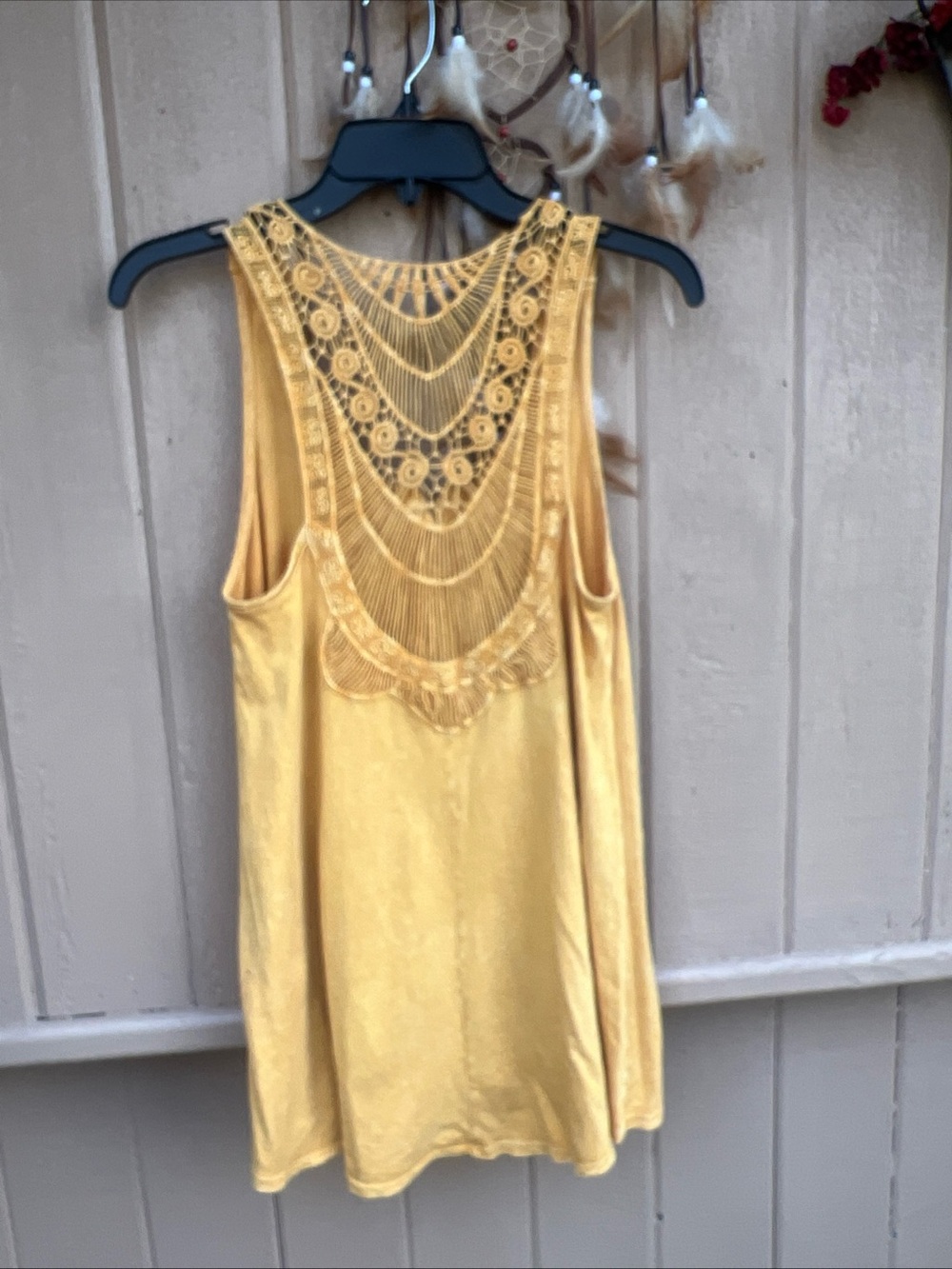 UMGEE Yellow Lace Tassel Tie-Front V-Neck Sleeveless Tank Top Size M/L Oversized - Picture 10 of 10